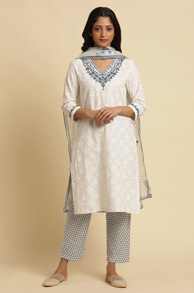 Buy Cream Khadi Hand Block Printed High Low Kurta online at Theloom |  Cotton kurti designs, Kurta designs women, Kurta designs